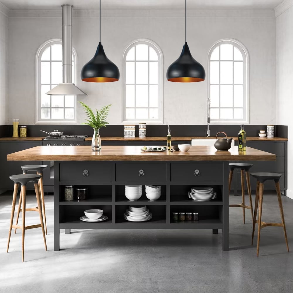 Suspension métal  abat-jour métal noir et cuivre