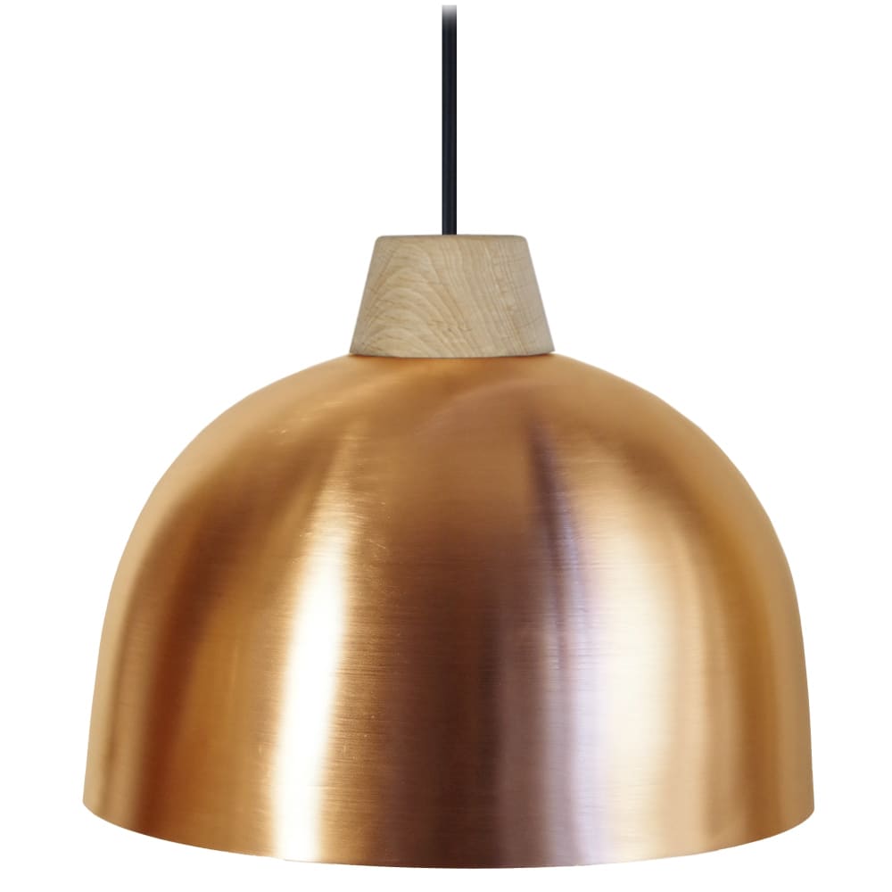 Suspensión hemisferio metal y madera natural Pantalla cobre