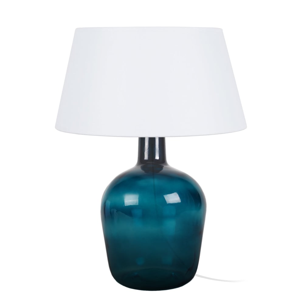Lampe de table verre abat-jour tissu bleu