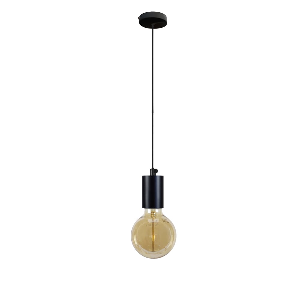 Lámpara de suspensión cilindro metal negro pantalla bombilla - Maisons du Monde