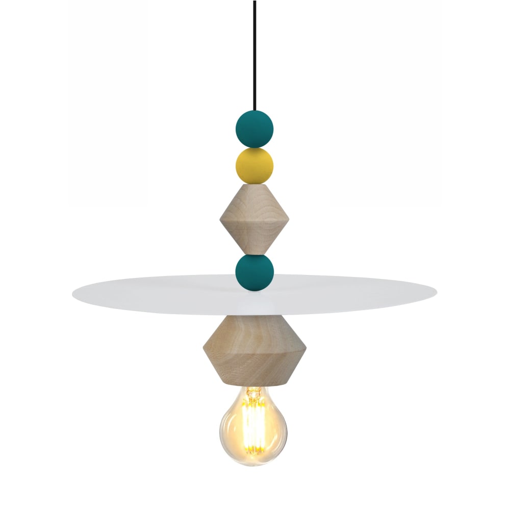Lámpara de suspensión cercle metal blanco madera multicolor