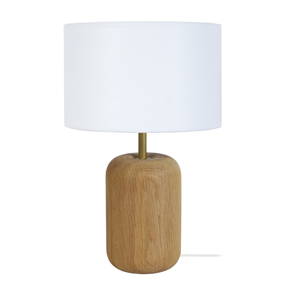 Lampe de table bois naturel métal abat-jour blanc