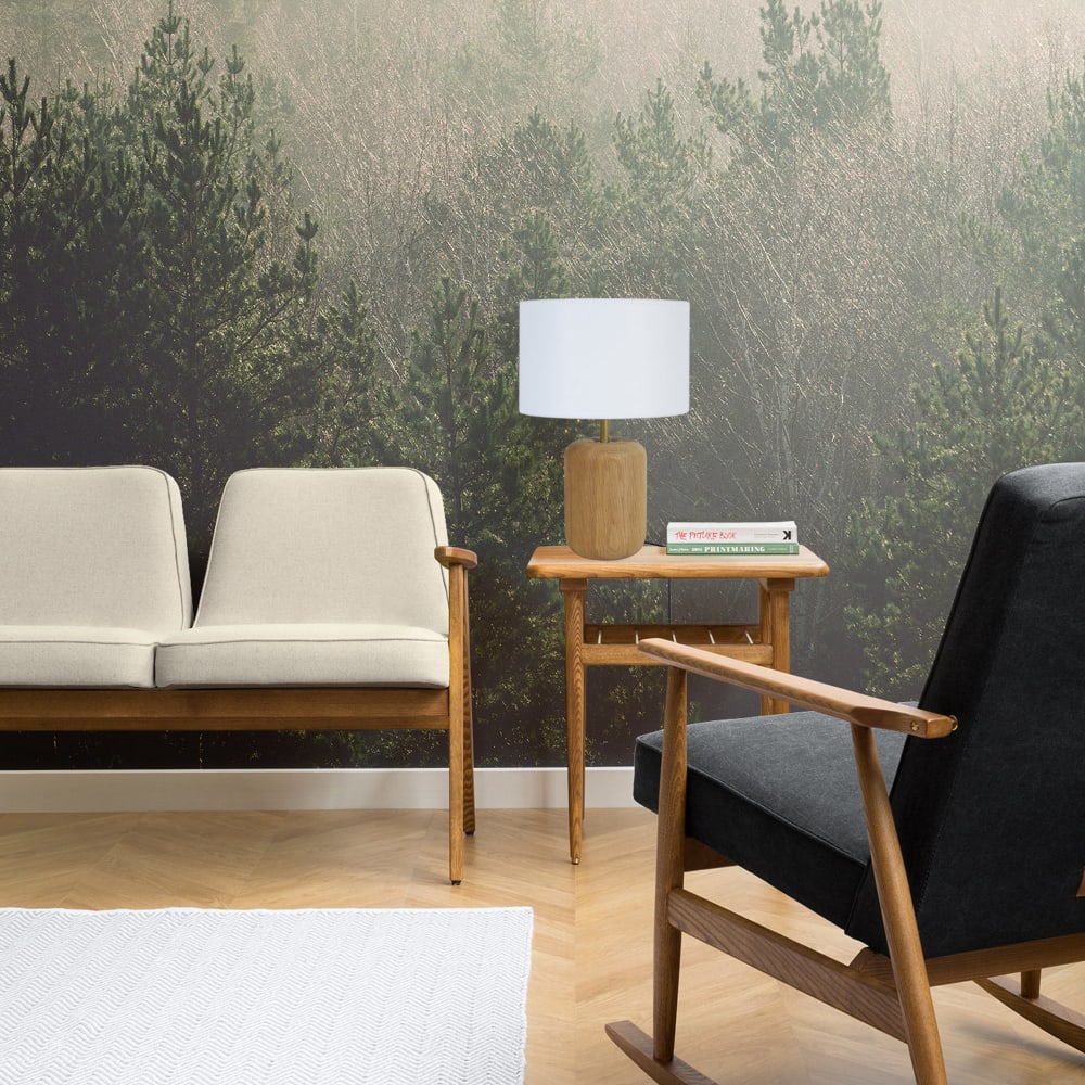 Lampe de table bois naturel métal abat-jour blanc — vue 3