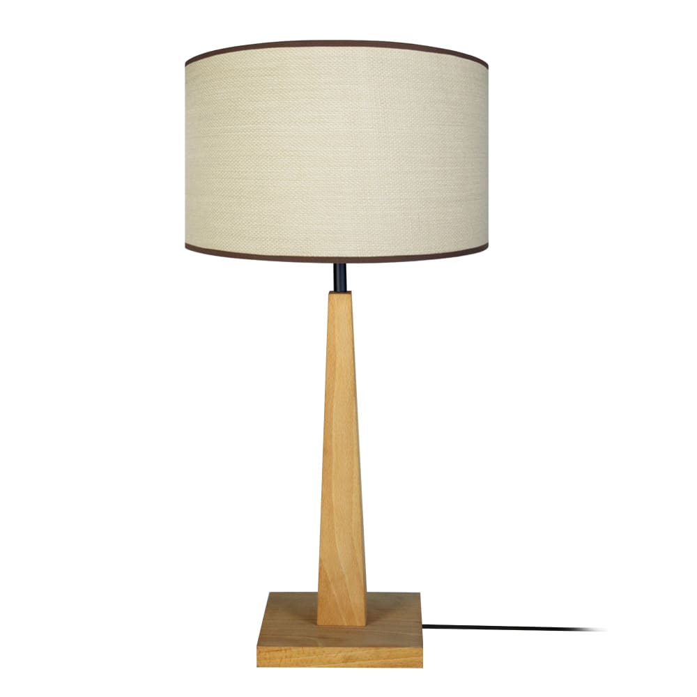 Lampára de pie madera natural metal pantalla blanco