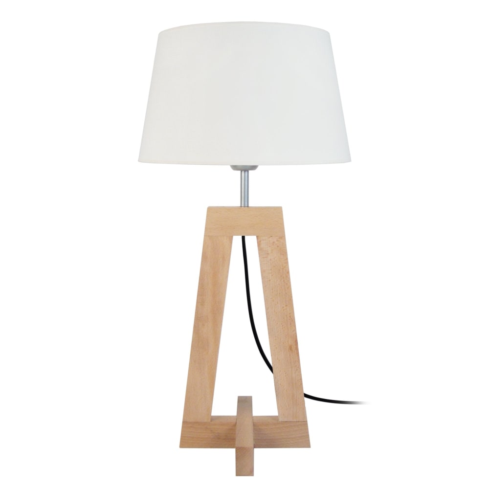 Lampe de table bois naturel abat-jour tissu écru