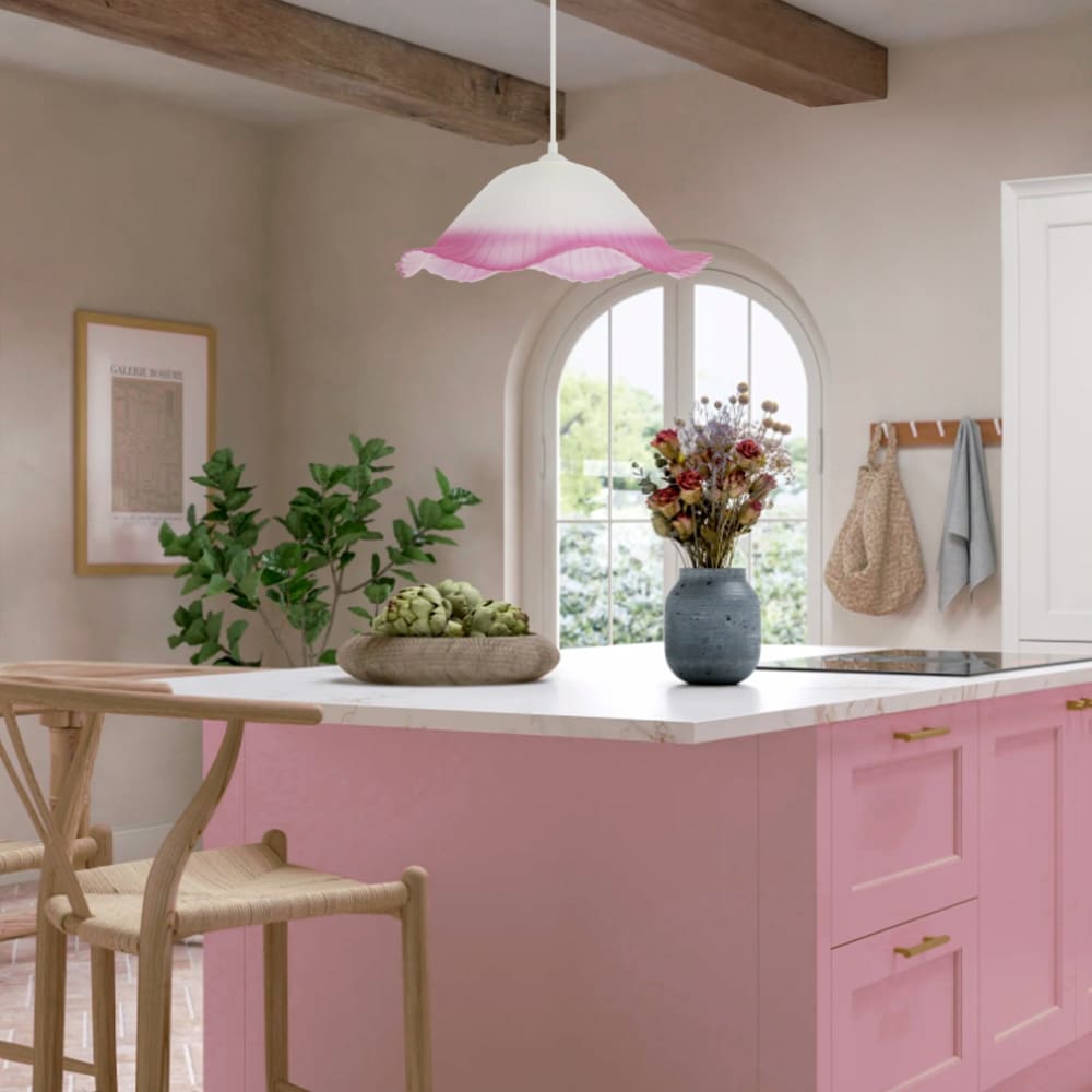 Lámpara de suspensión metal blanco y pantalla rosa - Maisons du Monde