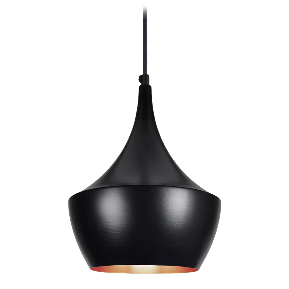 Suspension métal noir abat-jour noir et cuivre