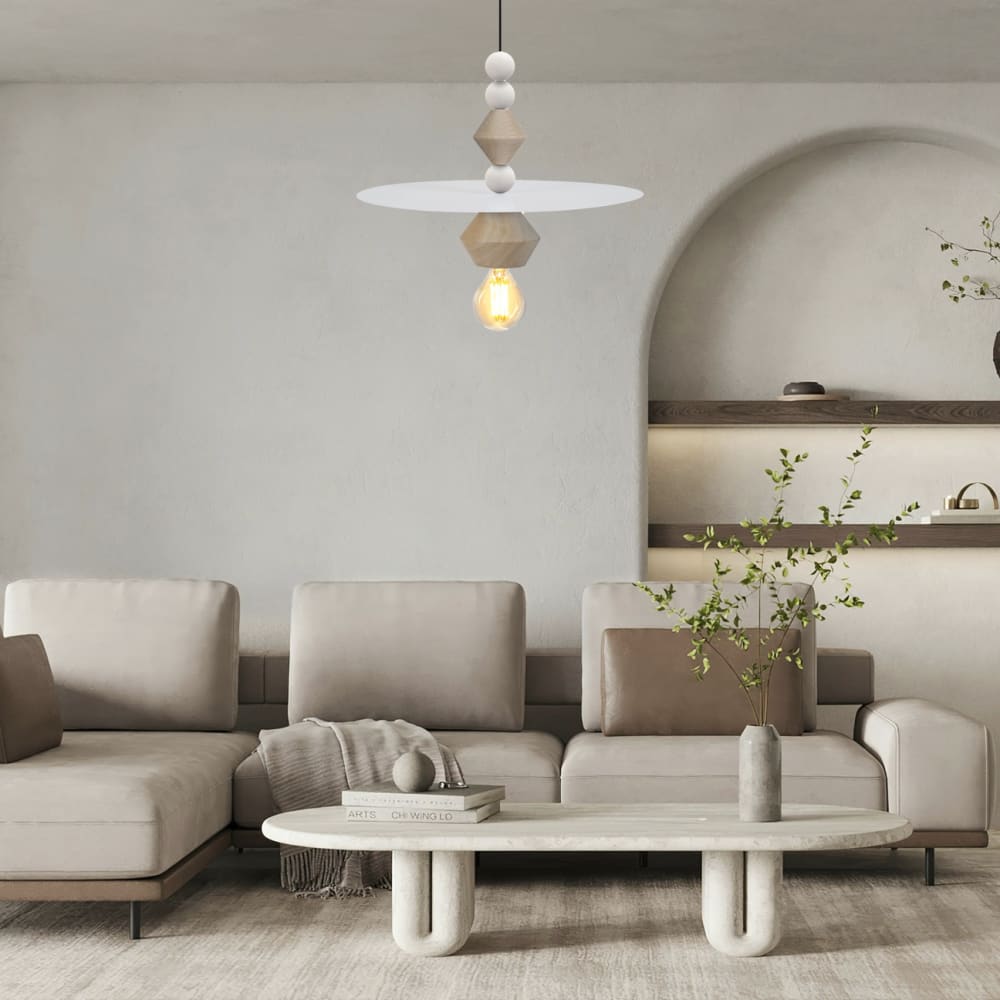 Lámpara de suspensión madera natural pantalla blanco - Maisons du Monde