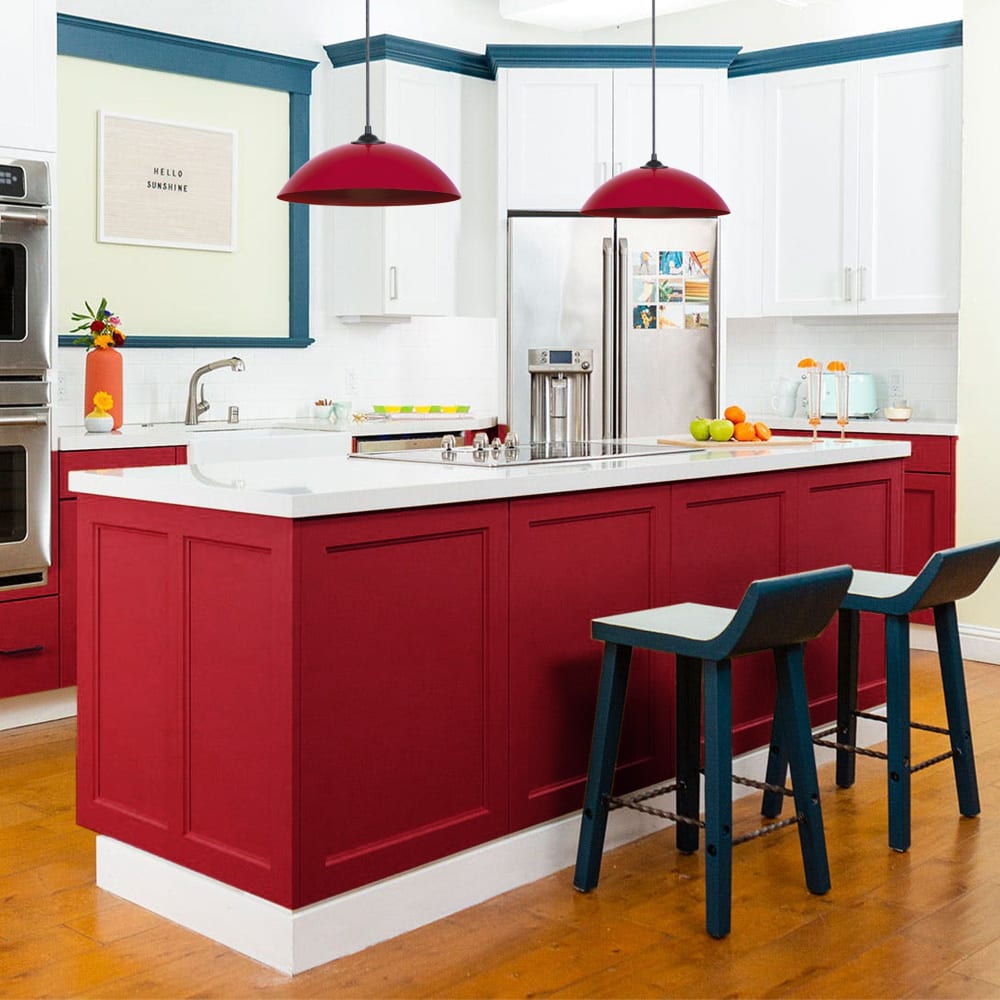 Lámpara de suspensión cúpula metal negro y pantalla rojo - Maisons du Monde