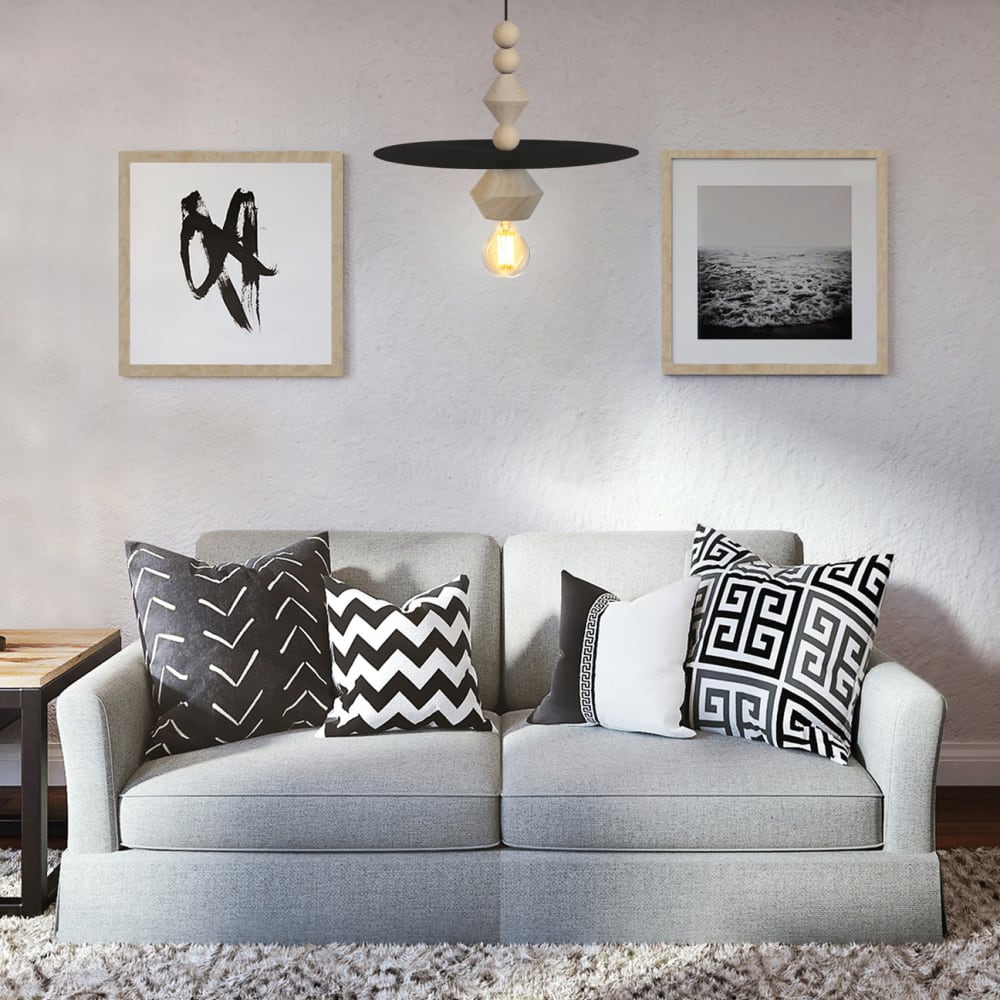 Lámpara de suspensión madera natural pantalla metal negro - Maisons du Monde
