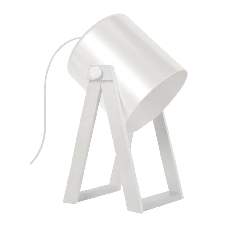 Lampe  à poser bois naturel abat-jour métal ivoire