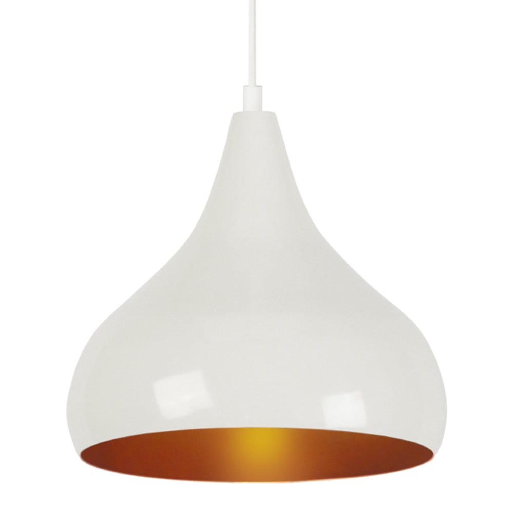 Lámpara de suspensión campana metal pantalla blanco y cobre