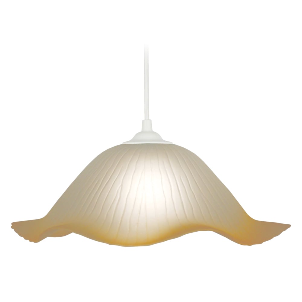 Suspension métal blanc abat-jour verre ambre