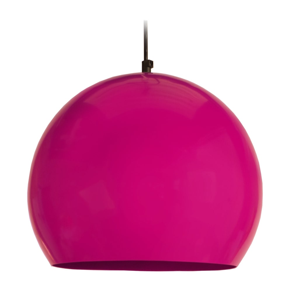 Lámpara de suspensión globo metal negro pantalla rosa