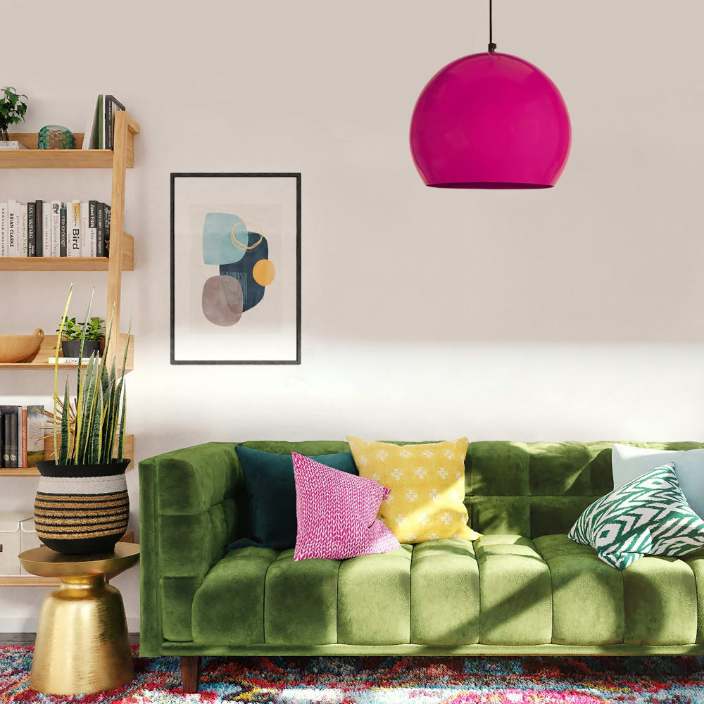Lámpara de suspensión globo metal negro pantalla rosa - Maisons du Monde