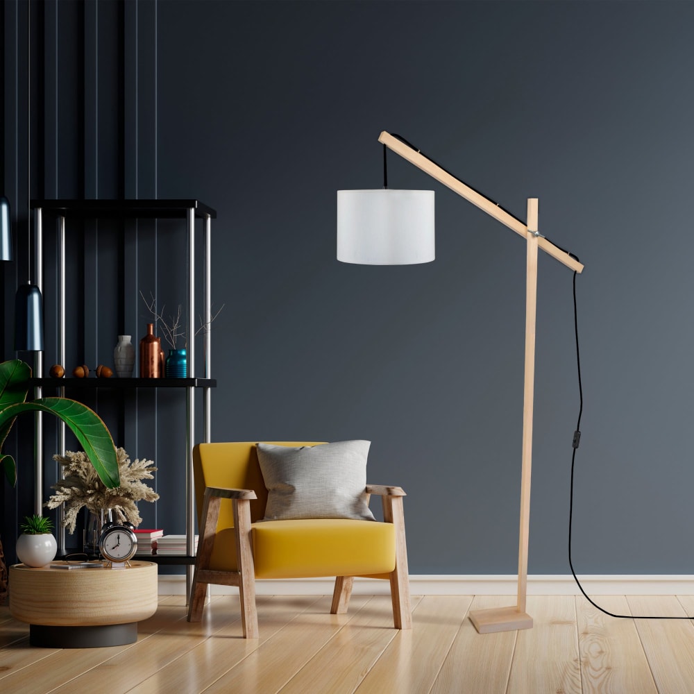 Lampadaire liseuse bois naturel abat-jour écru