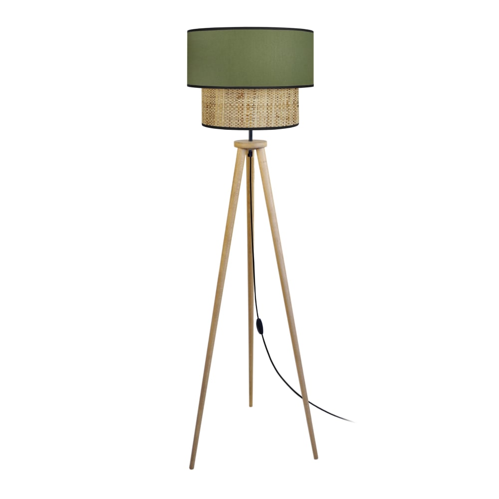 Lampadaire bois foncé abat-jour tissu vert — vue 3