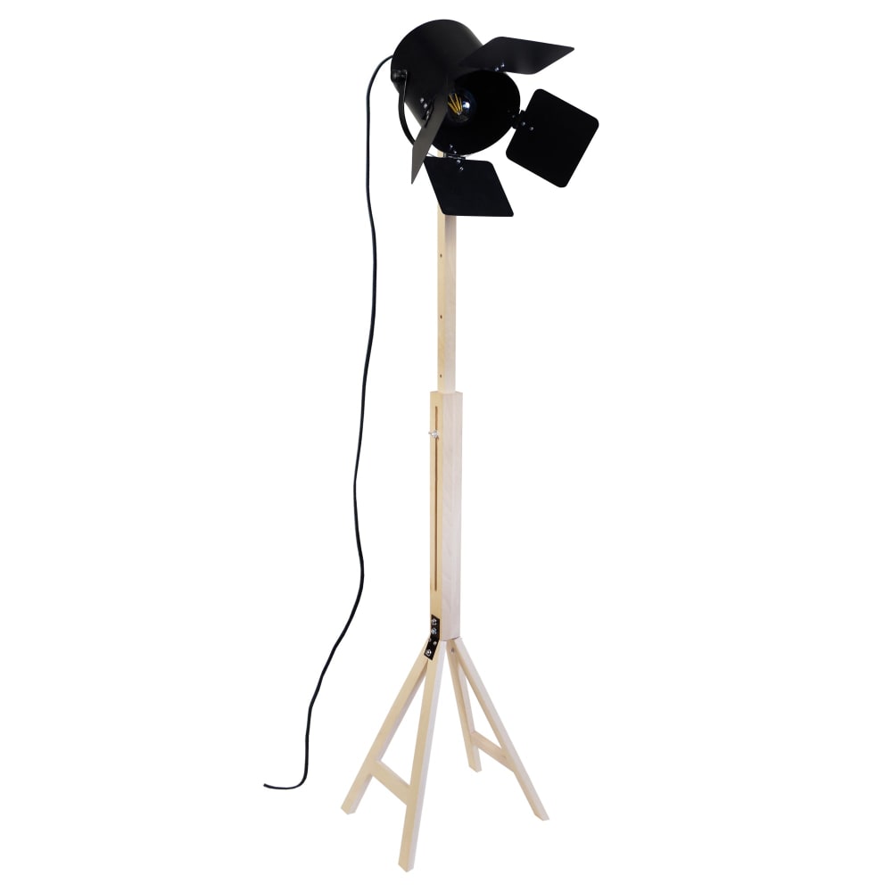 Lampadaire liseuse bois naturel abat-jour noir