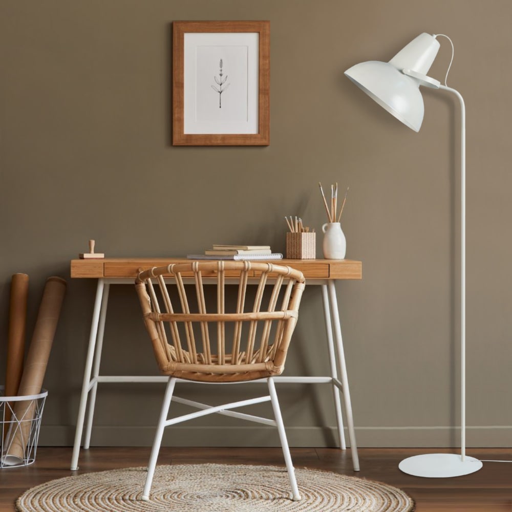 Lampadaire liseuse métal blanc abat-jour blanc