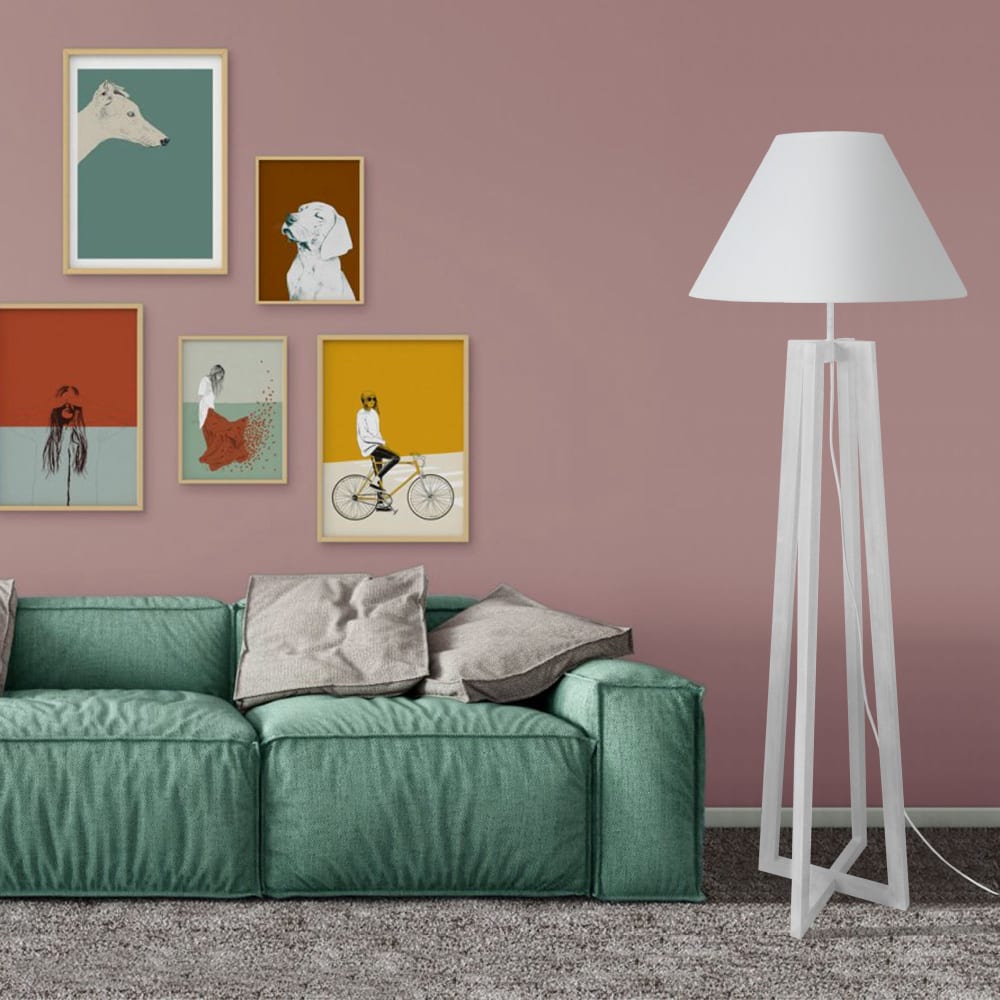 Lampadaire bois blanc abat-jour blanc