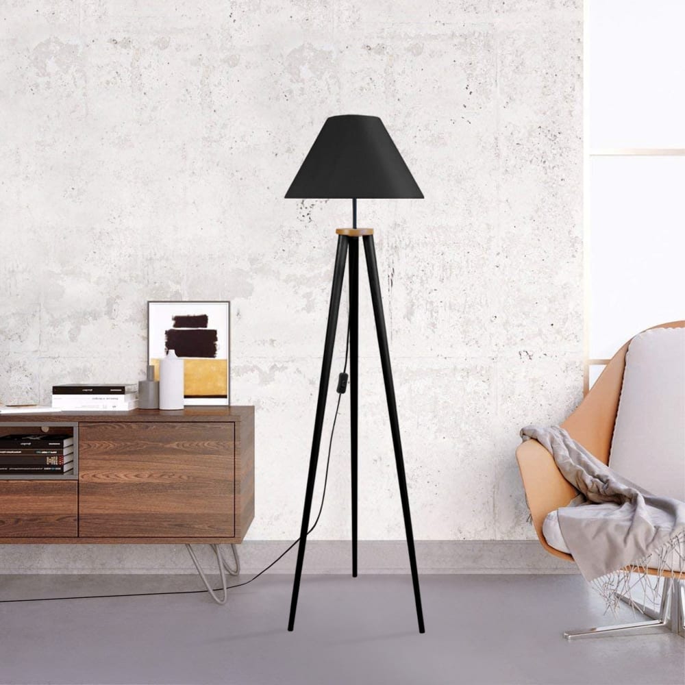 Lampada da terra legno conico paralume legno nero - Tosel