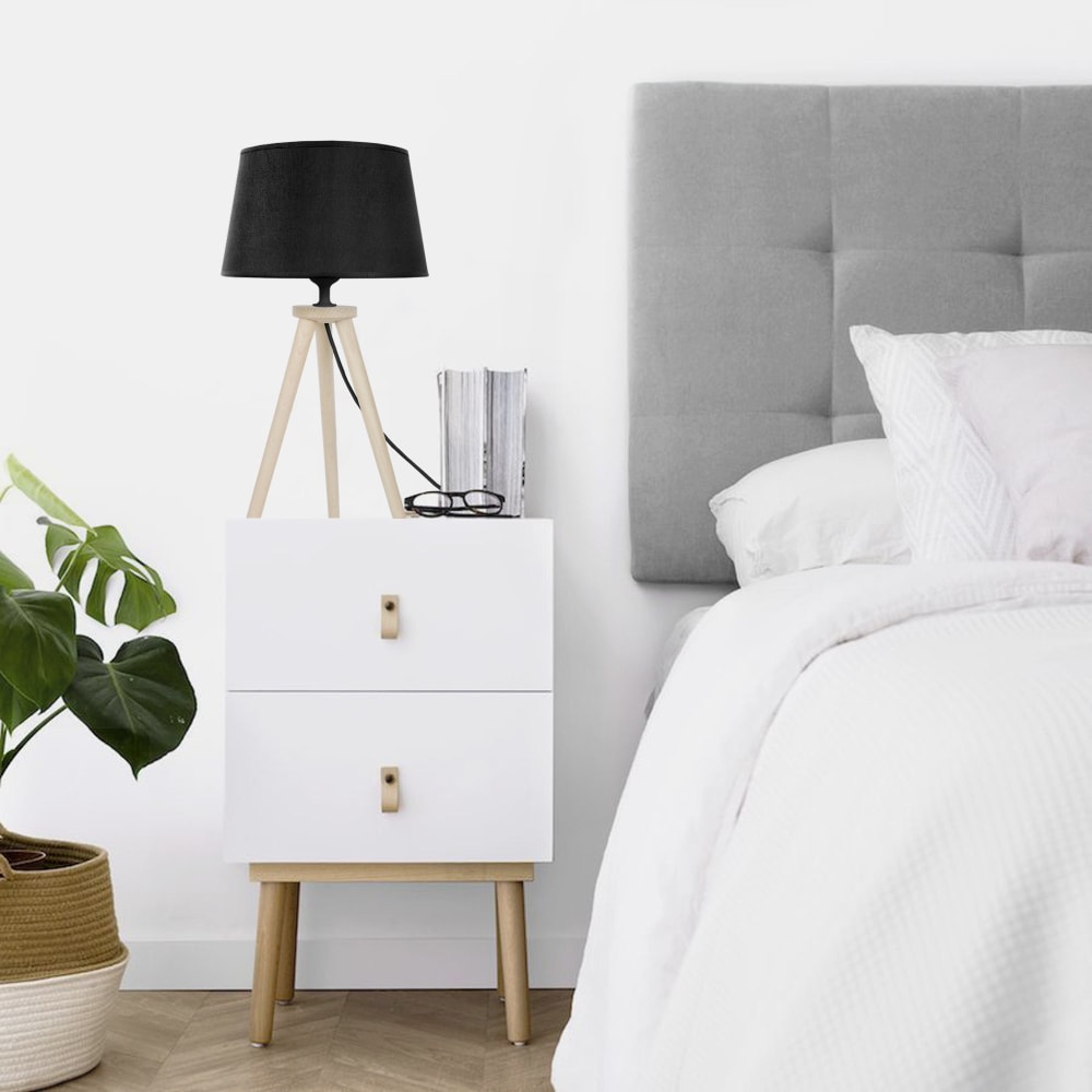 Lámpara de mesa trípode madera natural pantalla negro - Maisons du Monde