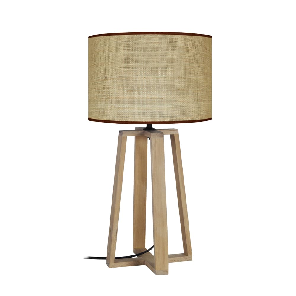 Lampe de mesa madera natural pantalla crema
