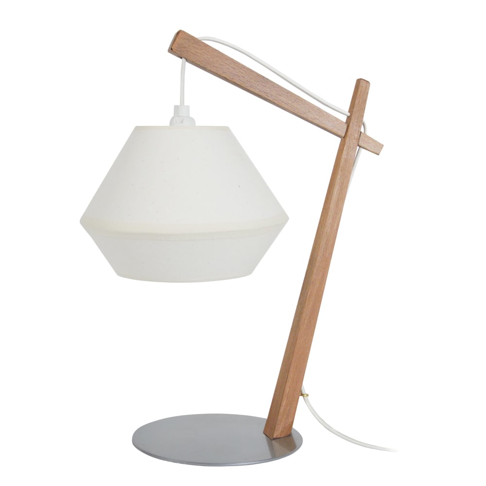 Lampe à poser pied métal bois naturel abat-jour écru