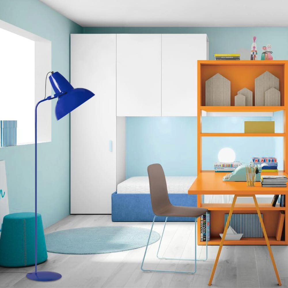 Lampadaire liseuse métal bleu abat-jour bleu