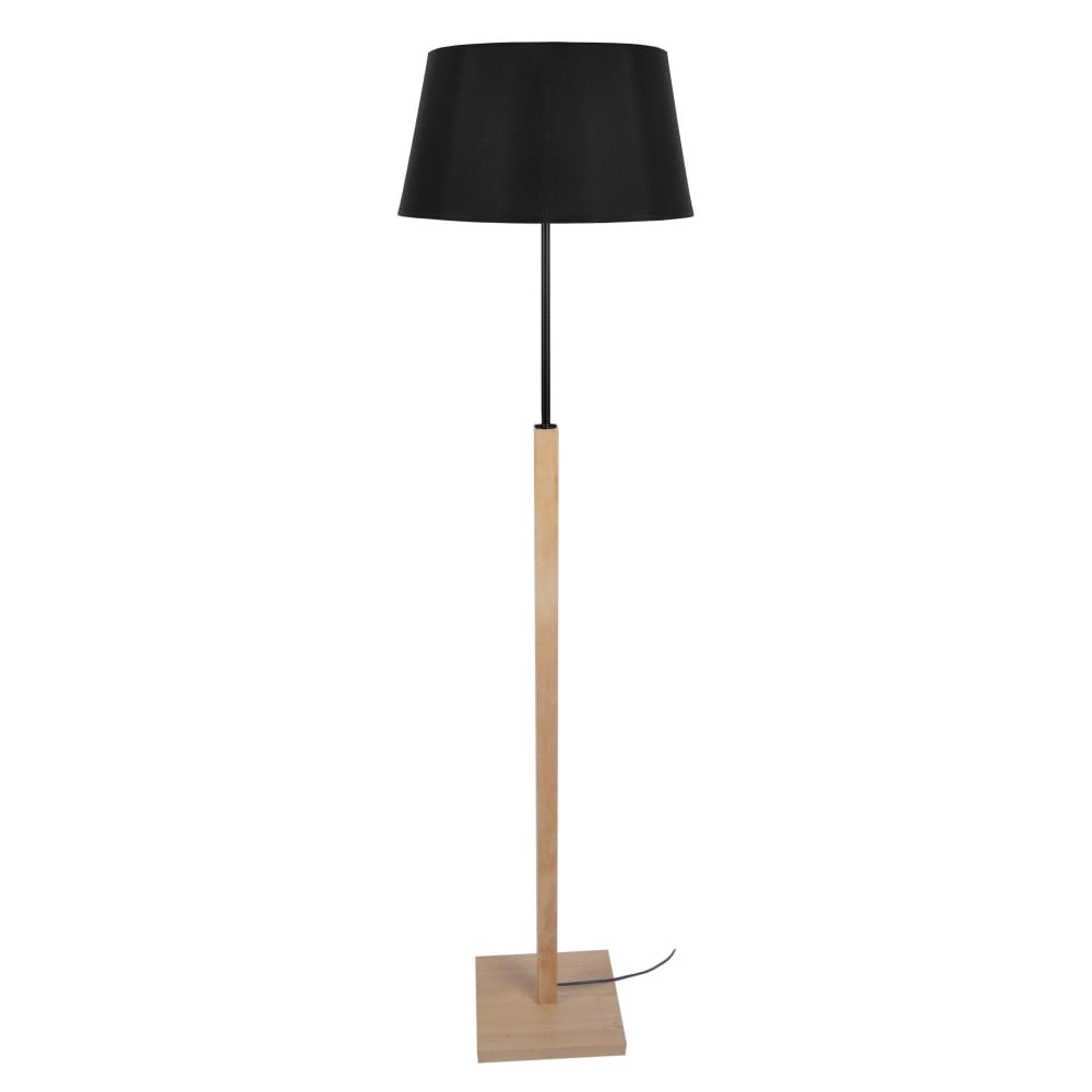 Lampadaire bois naturel et métal  abat-jour tissu noir
