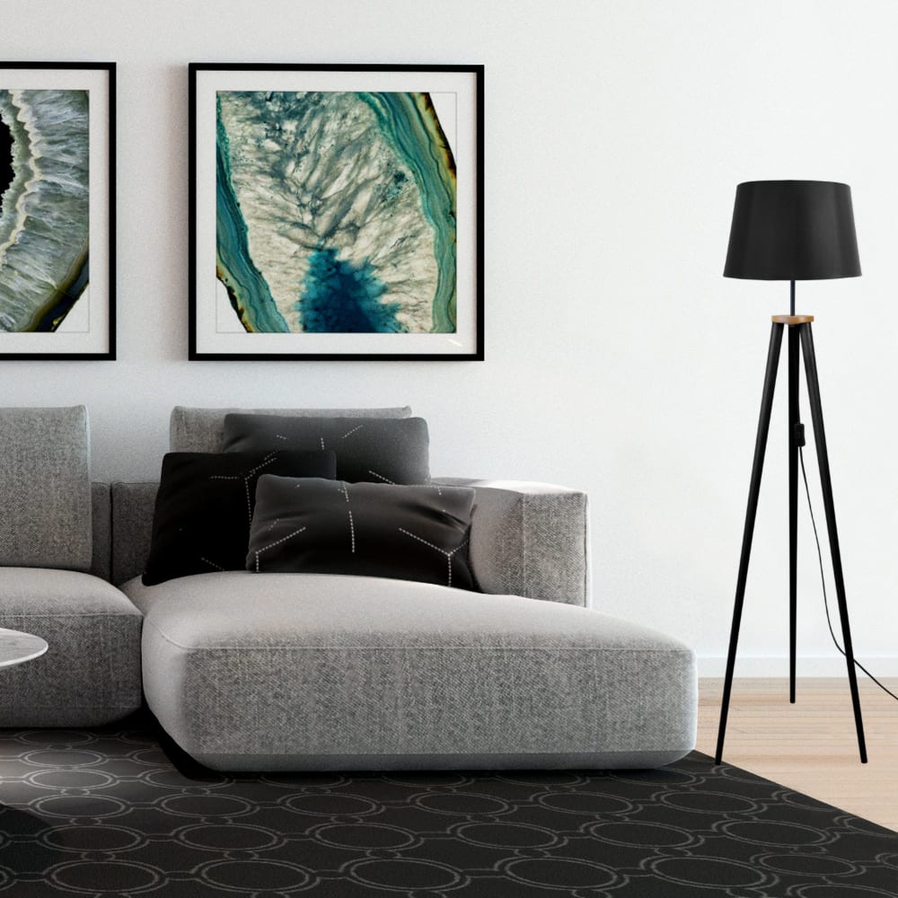 Lampadaire bois noir abat-jour tissu noir — vue 3