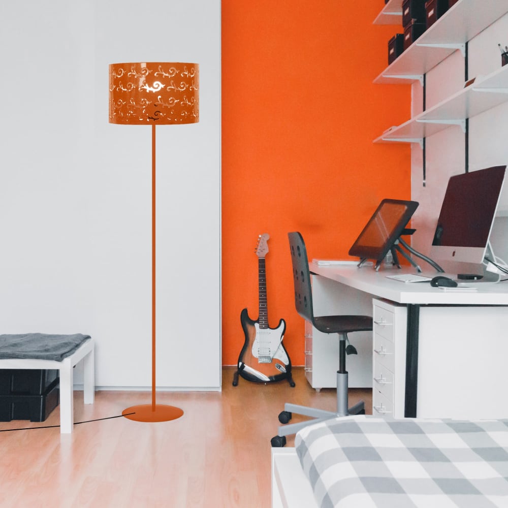 Lampadaire métal orange  abat-jour orange