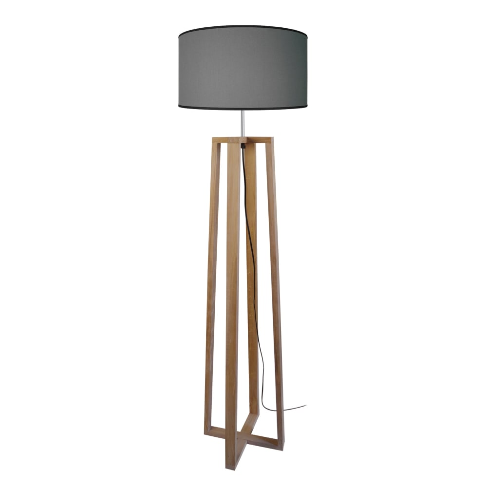 Lampada da terra legno treppiede paralume legno grigio -