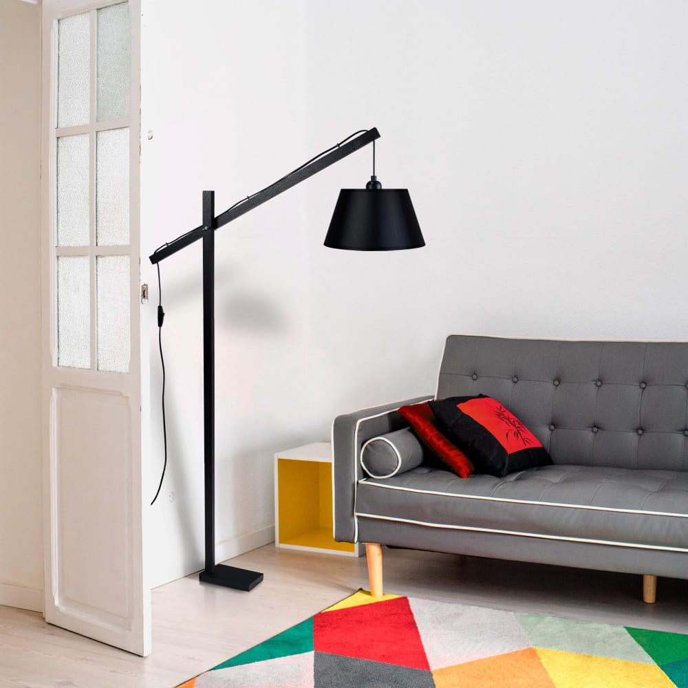 Lampadaire liseuse bois noir abat-jour plastique noir - Maisons du Monde