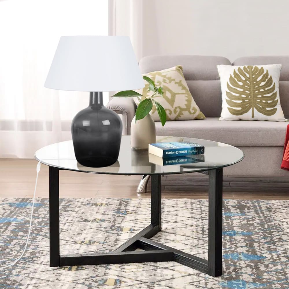 Lampe à poser verre fumé abat-jour blanc — vue 3