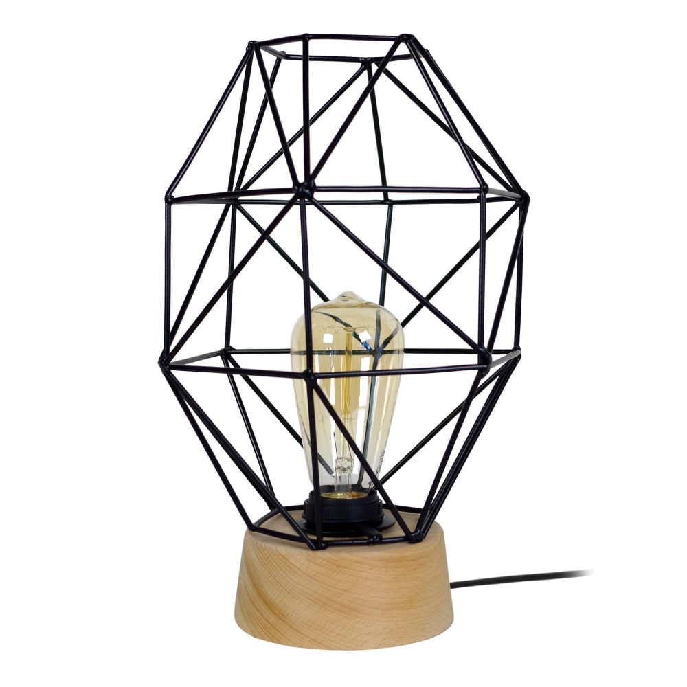 Lampe de table bois naturel abat-jour métal noir