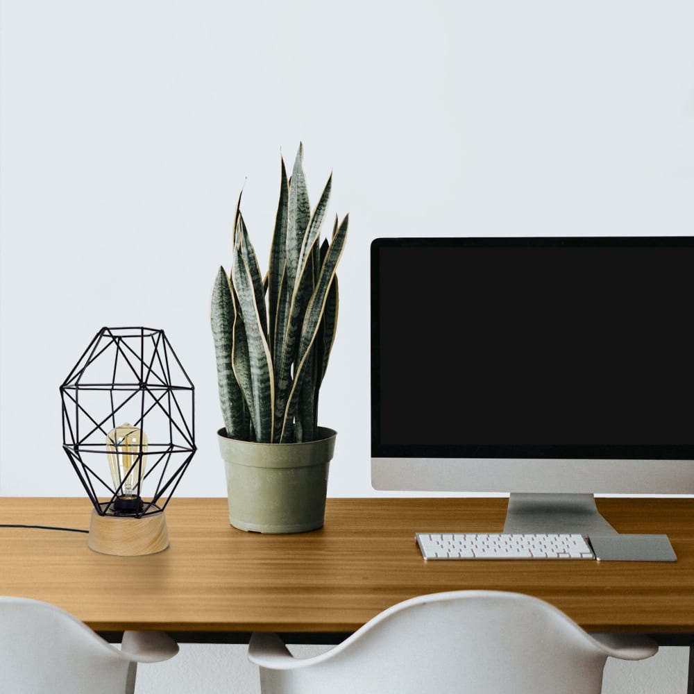 Lampe de table bois naturel abat-jour métal noir — vue 3