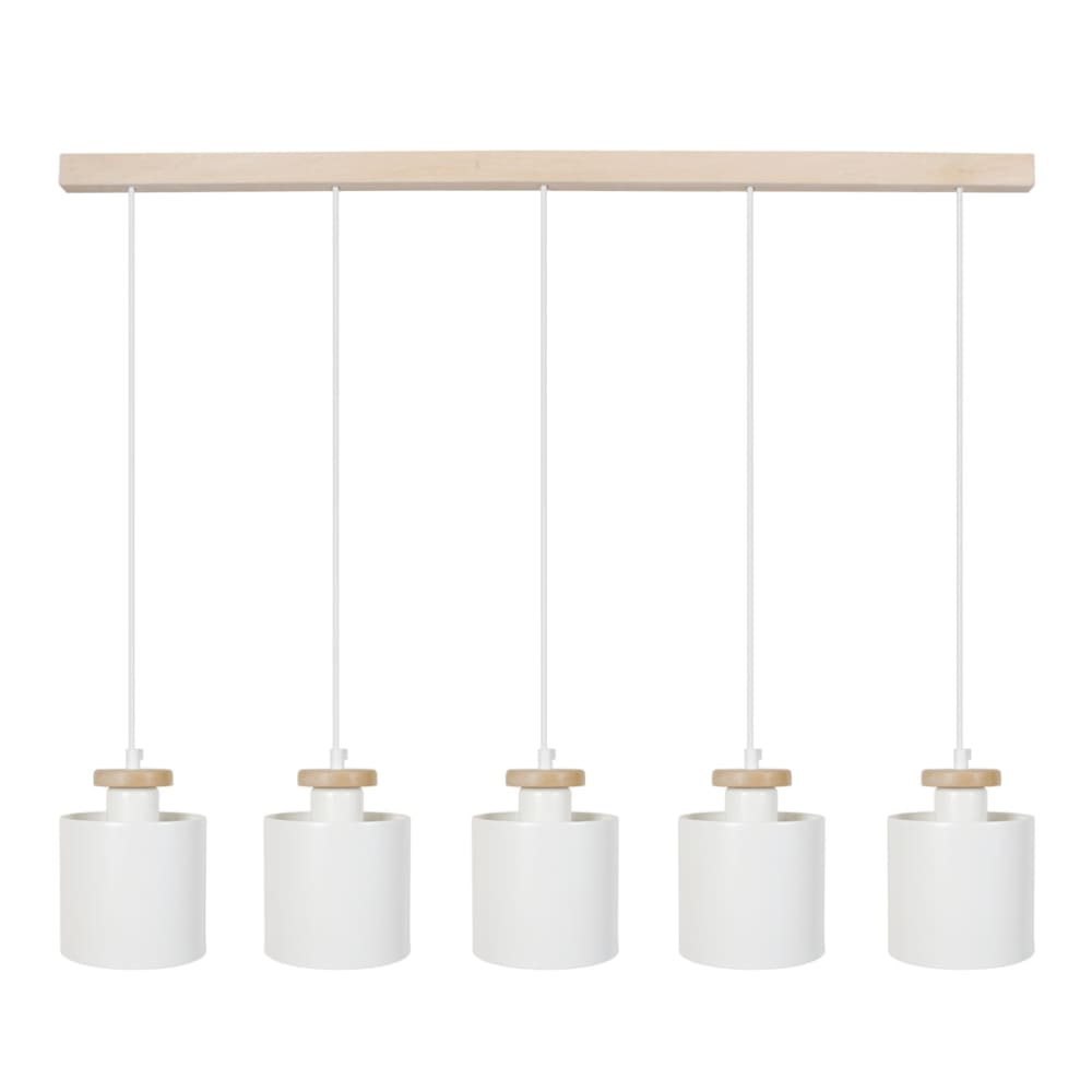 Suspension métal et bois naturel abat-jour blanc