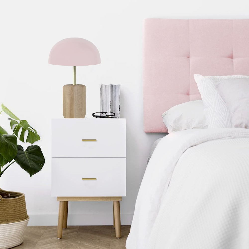 Lampe à poser bois naturel abat-jour métal rose — vue 3