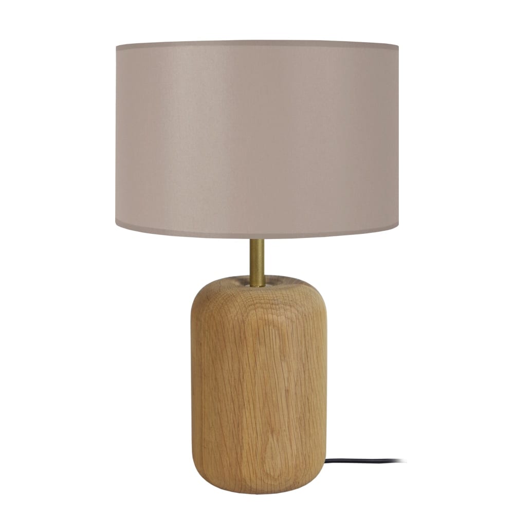 Lampe de table bois naturel métal abat-jour taupe