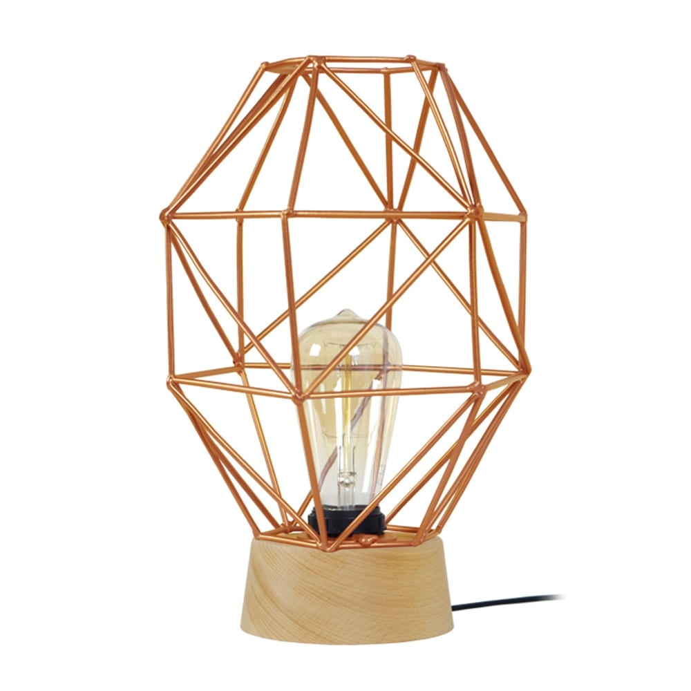 Lampe de table bois naturel abat-jour métal cuivre