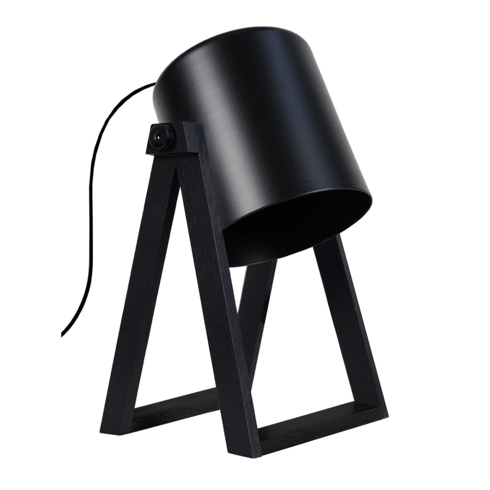 Lámpara de mes madera negro pantalla negro