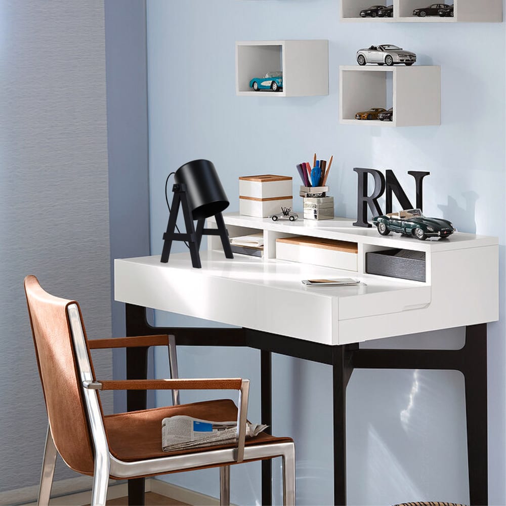 Lampe à poser bois noir abat-jour métal noir