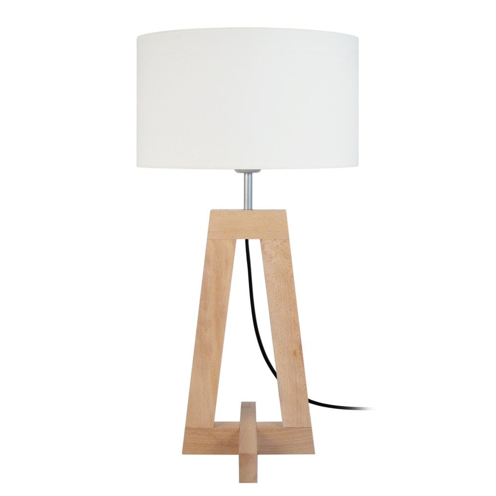 Lampe de table bois naturel abat-jour tissu écru