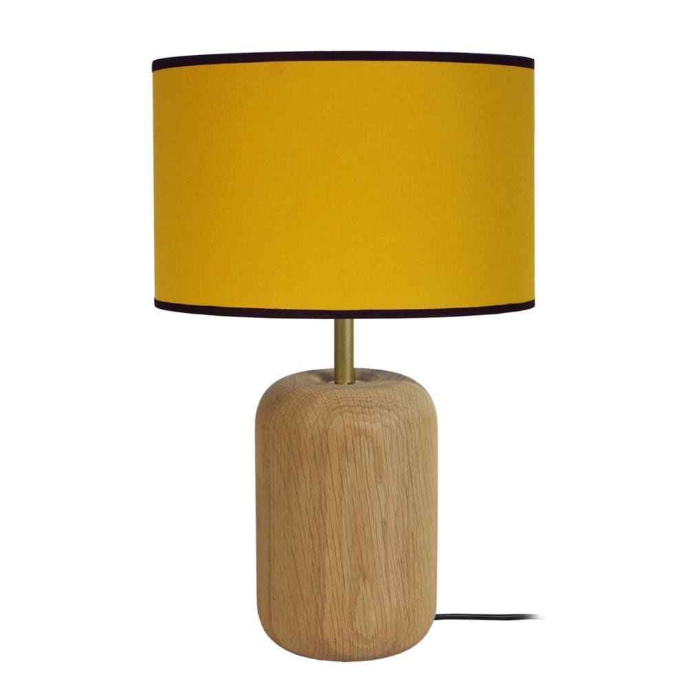 Lampe de table  bois naturel métal abat-jour bois jaune moutarde