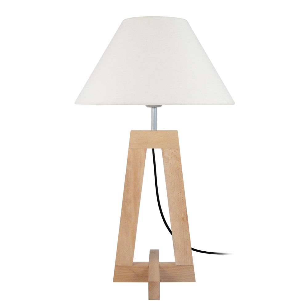Lampe de table bois naturel abat-jour tissu écru