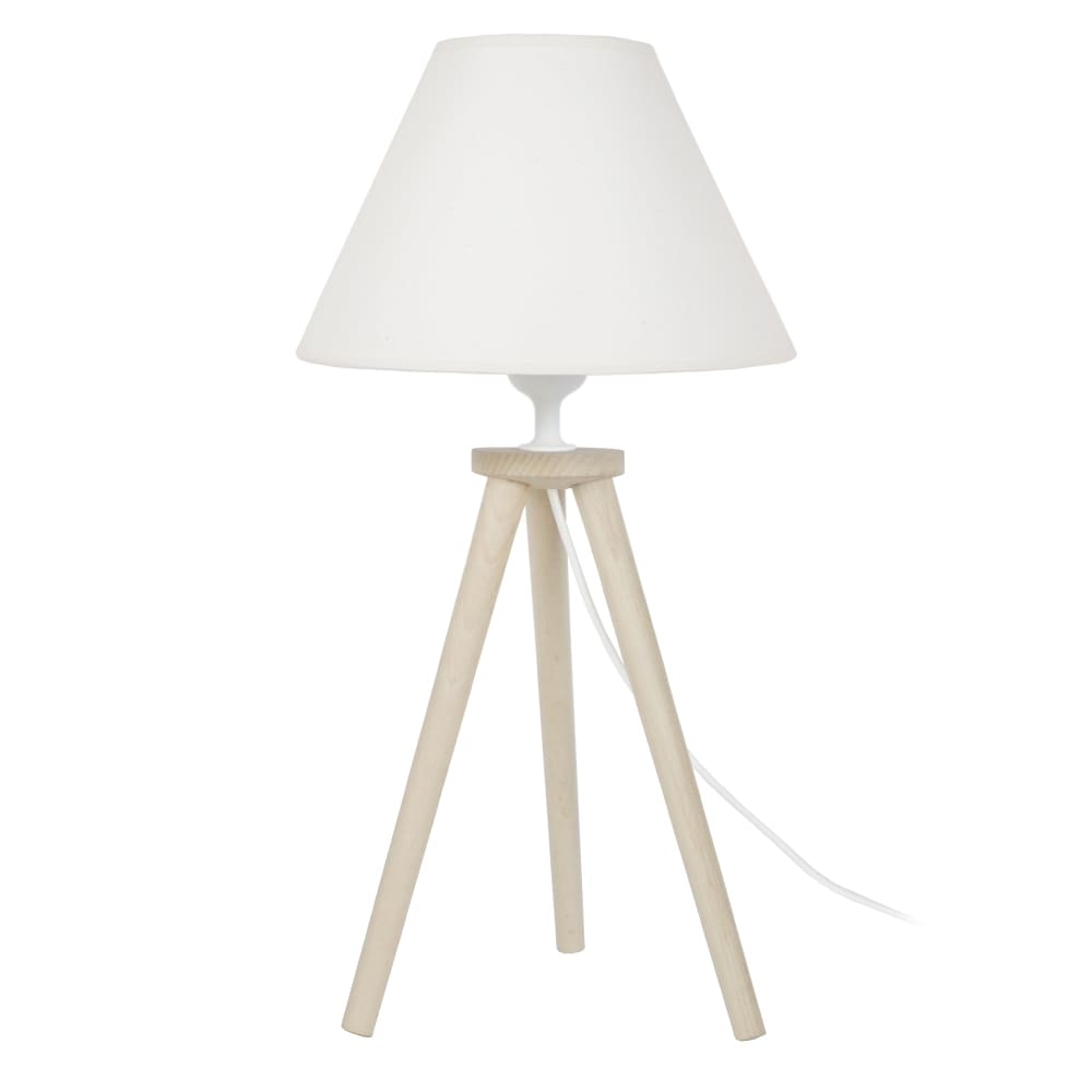 Lámpara de mesa trípode madera natural pantalla crudo