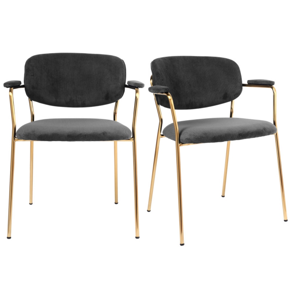 Moloo Set aus 2 Stühlen aus Carbon und gebürstetem Goldmetall style vintage Schwarz Öko-Tex Zertifikat Samt