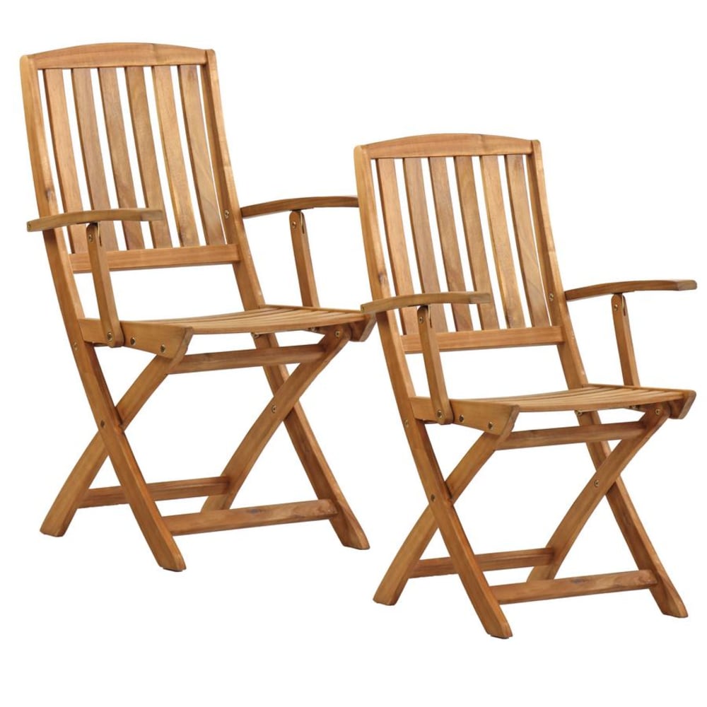 Set da 2 Sedie con Braccioli con Doghe in Acacia Marrone - LEGNO