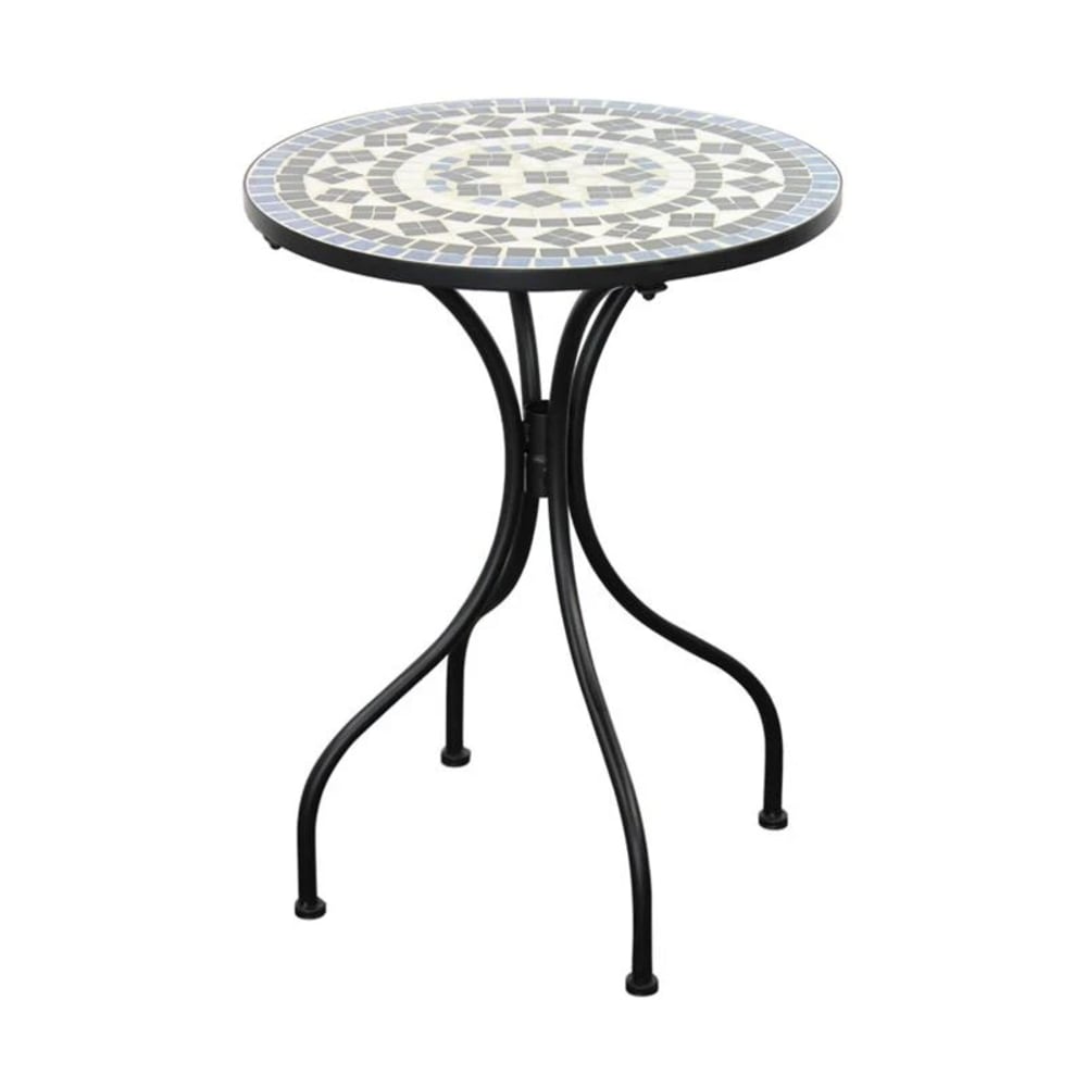 Tavolino tondo esterno ripiano ceramica e decorazione mosaico 55x71 cm - Multicolore - Acciaio
